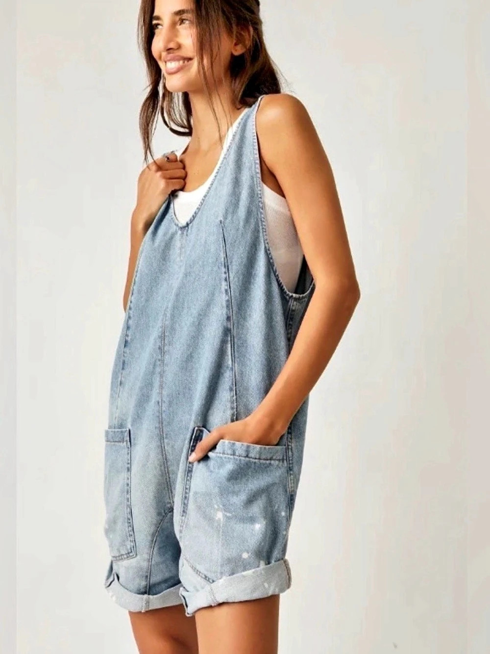 Free People We The Free Canyonland Shortalls Denim Size XS